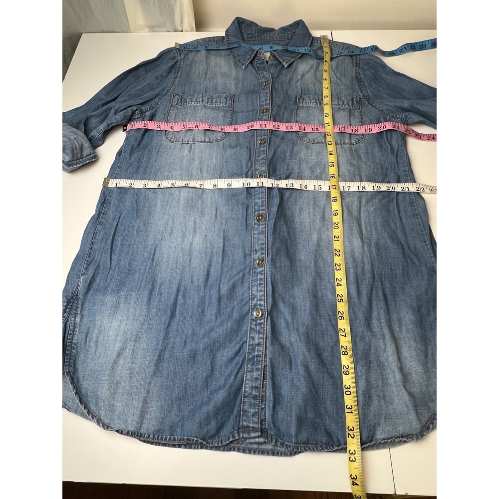 Chico's Long Denim Tunic Shirt Blue Button Up Roll Tab Sleeves 2 (12 Large) - Picture 7 of 13